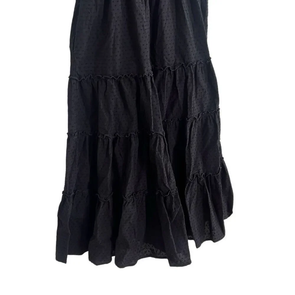 Kourt Smocked Tiered Ruffle Swiss Dot Sleeveless Calypso Midi Dress Black XL - Picture 3 of 8